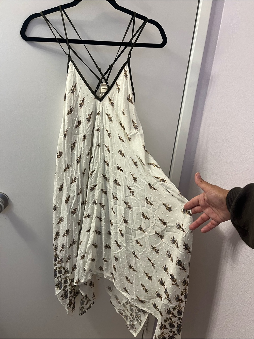 lovestitch White Dress with Brown Floral Print and Black Straps PTP 18/L 43